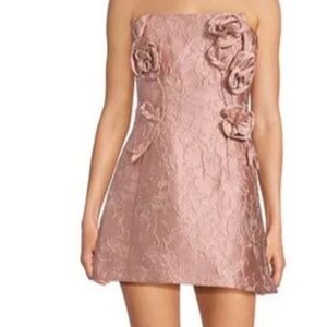 NWT MUSE BY MARCHESA rose petal jacquard Elegant Pink Strapless mini dress 10